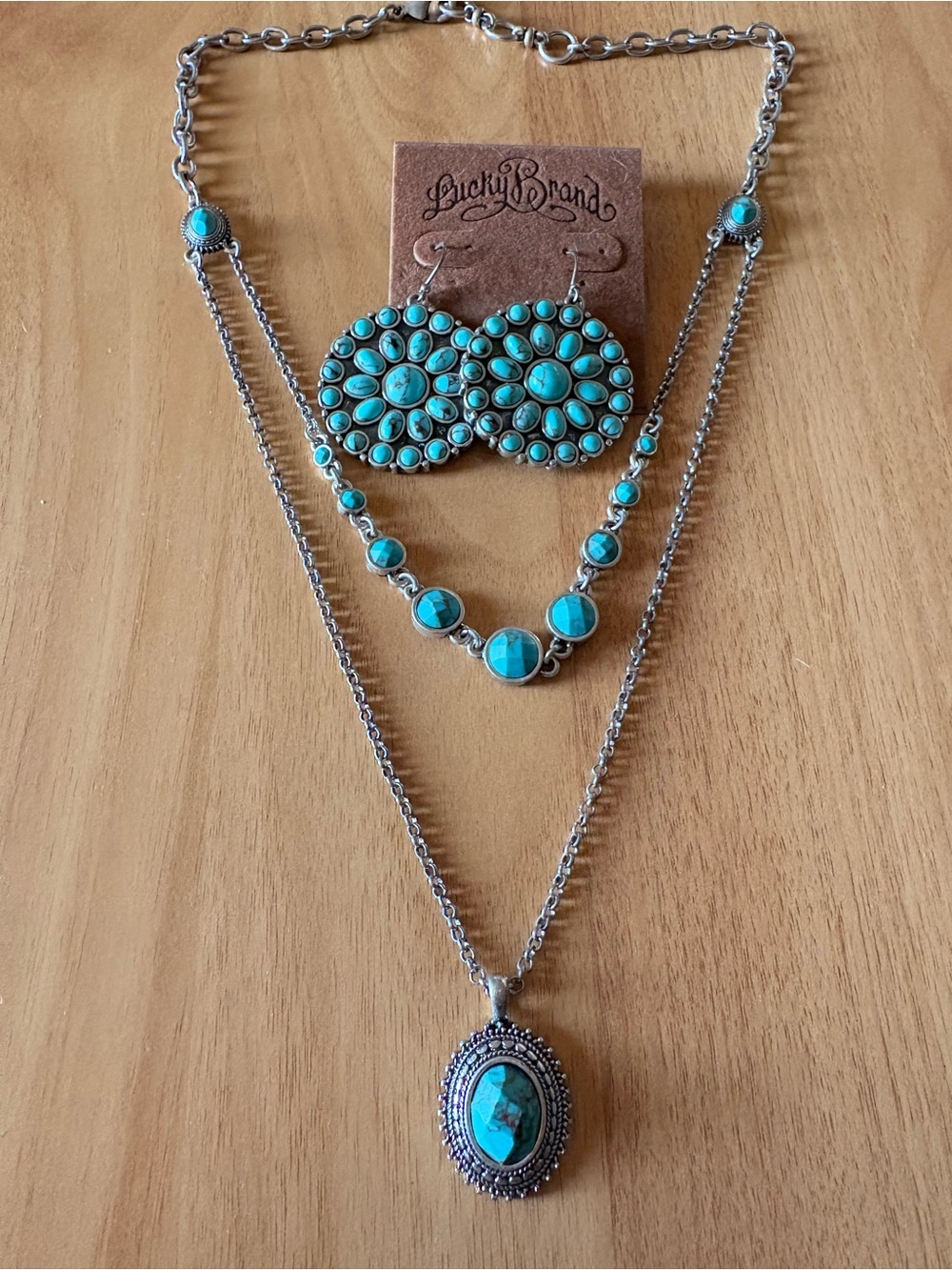 Lucky Brand Silver-Tone Necklace Set with Turquoise Stones
